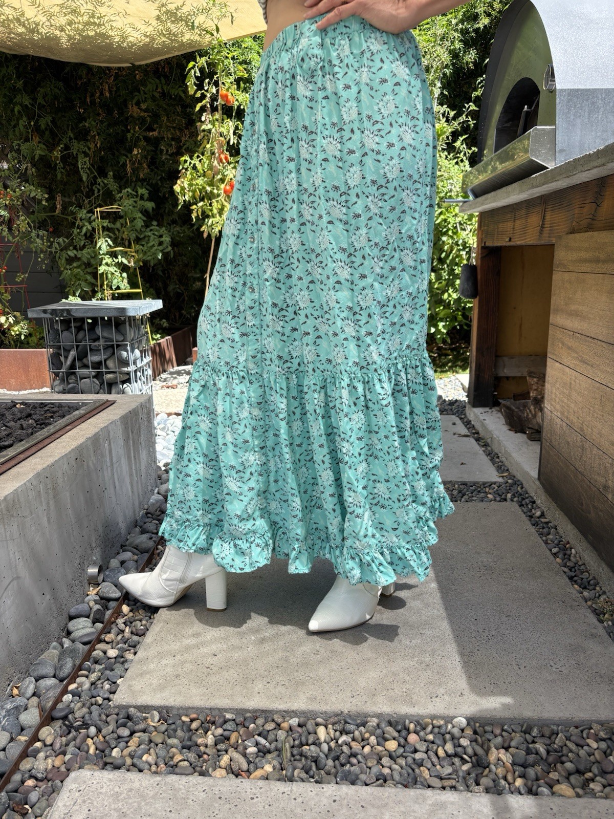 Vintage Desert West Sheri Holt USA Brown Green & Black Western Tiered Maxi Skirt