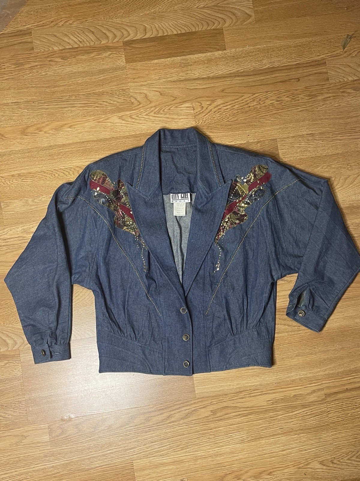Vintage 80s City Girl Sport Embellished Blue Denim Jacket Size 12. Made In USA