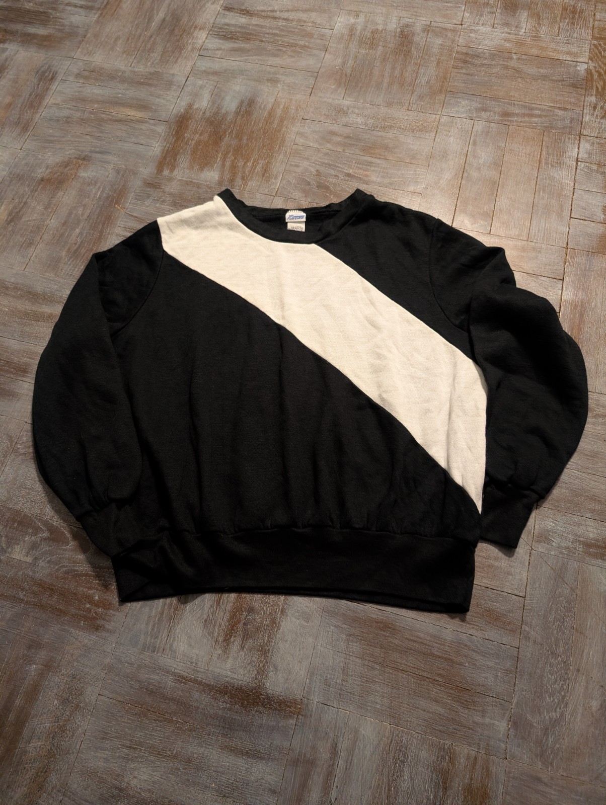Vintage 80s Leggs Activewear Black White Diagonal Sweater Made in USA XL
