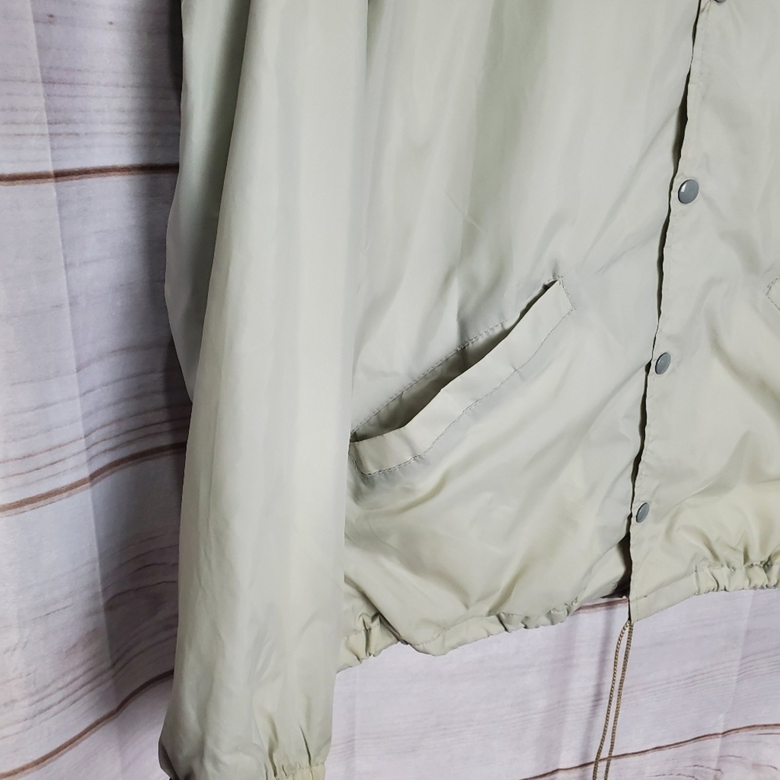 Vintage 80s Light Gray Snap Button Collar Lined Coaches Jacket Size XL