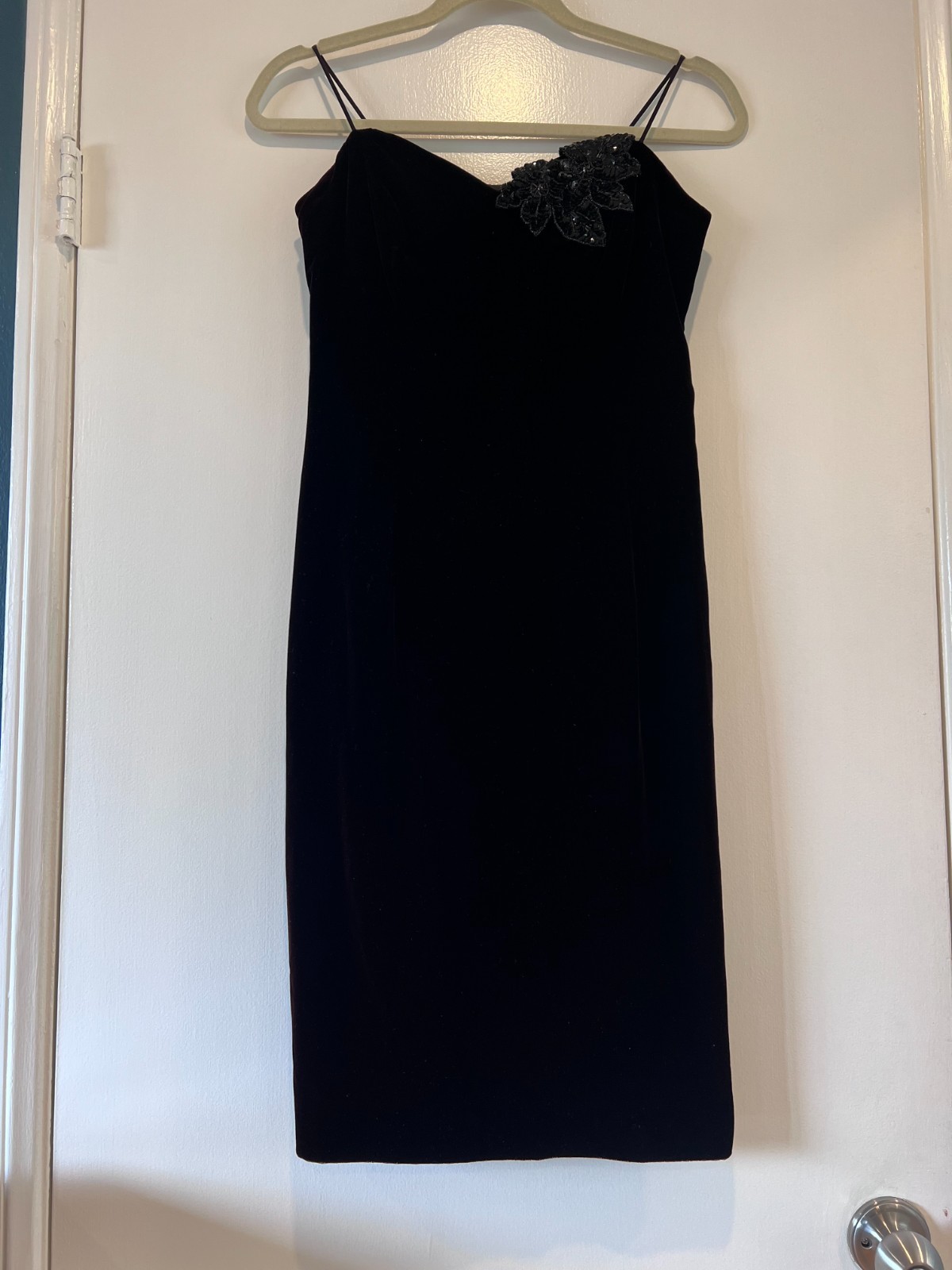VTG Cachet by Bari Protas Black Velvet Mini Dress Spaghetti Strap Cocktail S
