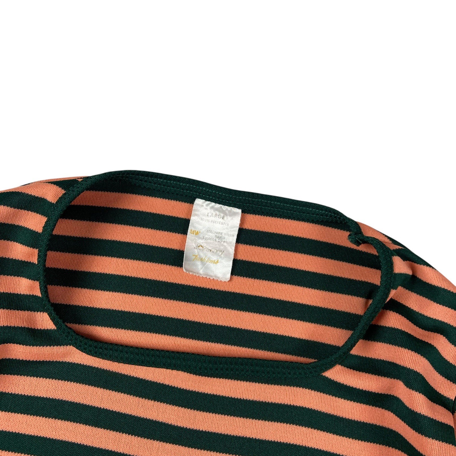 JC Penney Fashions Women’s VTG 70s 80s Striped Poly Knit 3/4 Sleeve Top