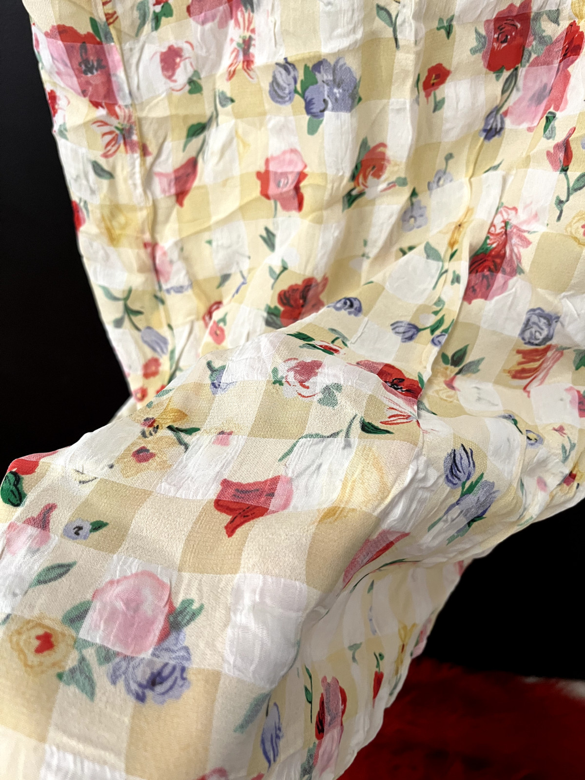 Vintage Australian 1980s MIXIT Wrap Midi Skirt Yellow Floral Plaid AU 14