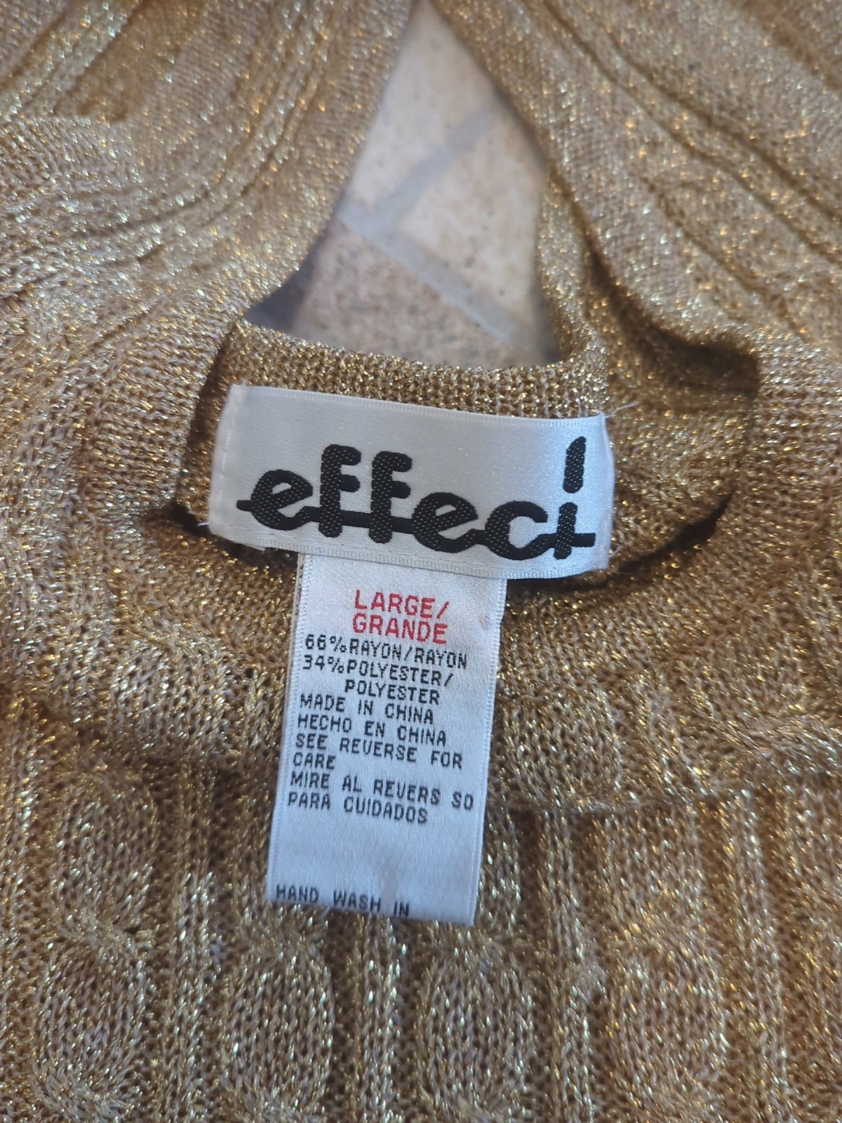 Effeci Large Gold Ribbed Tank Top Sweater Lightweight Disco/Rave 70’s-80’s-90’s