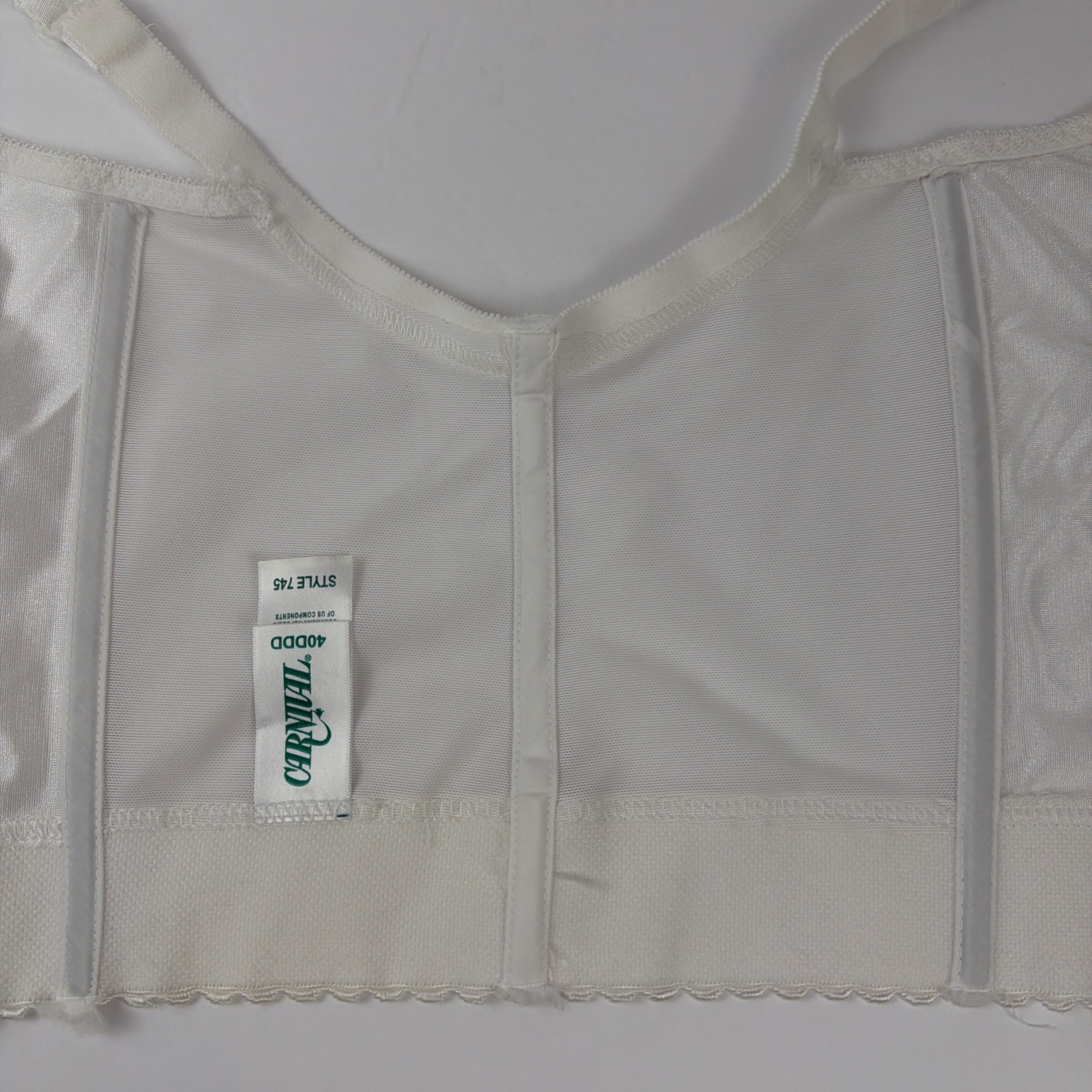 Vintage Carnival 40DDD Longline Bra White Lace Front Hook Boned Style 745