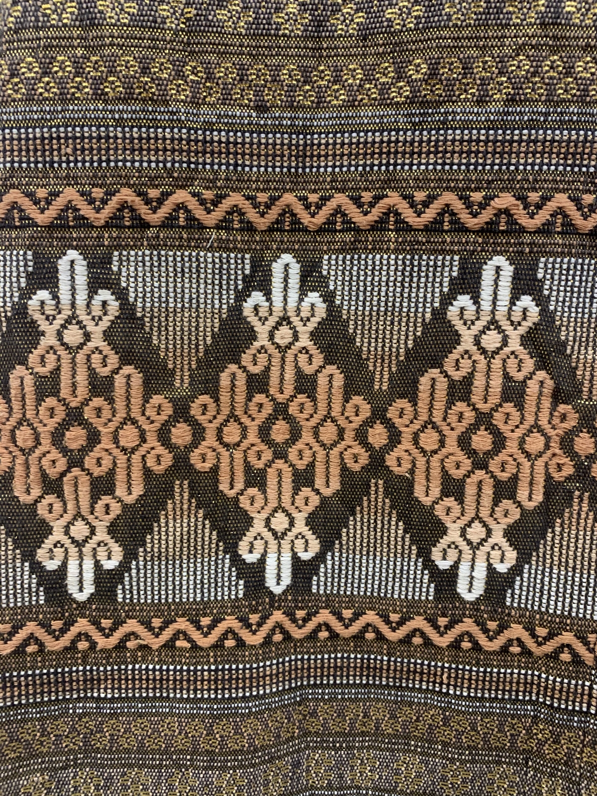 Vtg Vintage 1970s 70s Woven Metallic Geometric Textile Ethnic French Lady Dress