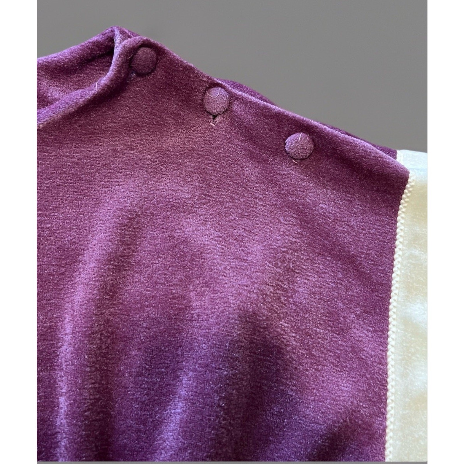 Miss Elaine Vintage 80s Soft Plush Lounge Jumpsuit Purple Ivory Archive Fashion