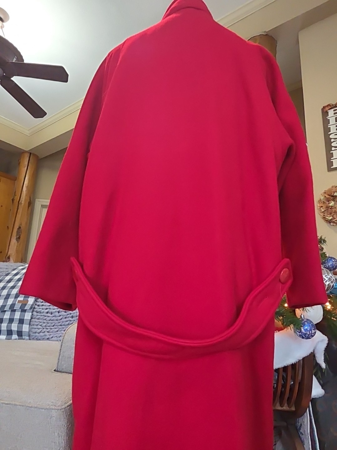 Vintage Central Park 100% Red Wool Anglo Fabrics SZ 14 Long Duster Jacket USA