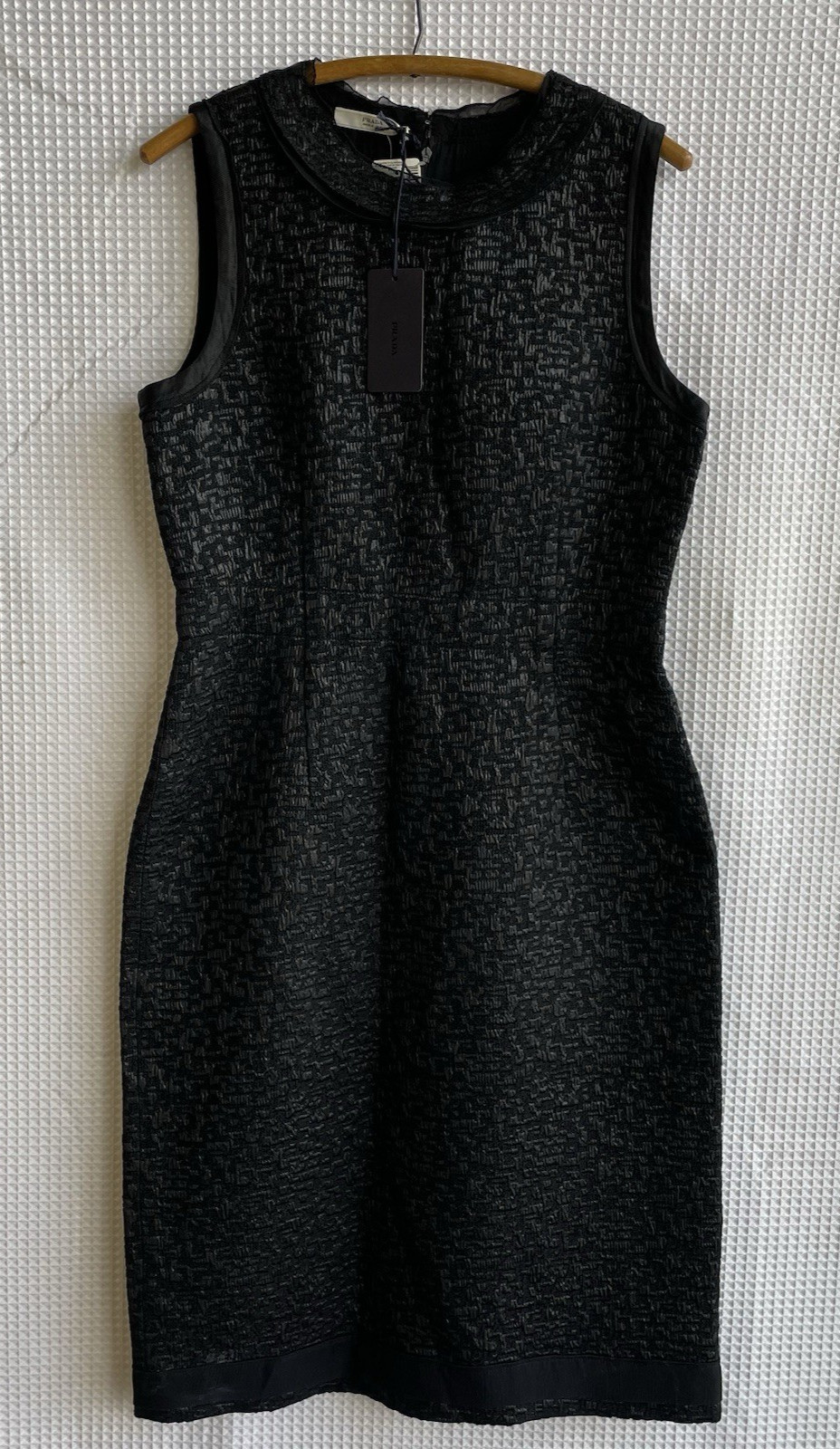 Prada Italian Tweed Lurex Sleeveless Sheath Dress Black IT 46