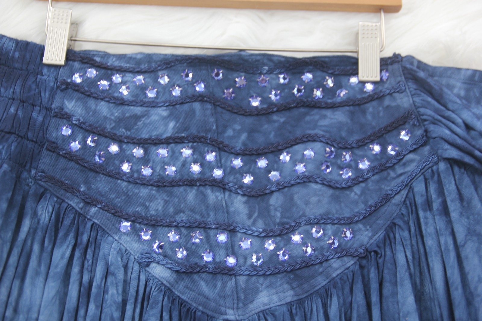 Vintage Risky Blue Tie-Dye Midi Skirt M/L Stones Y2K Retro Festival Boho Hippie