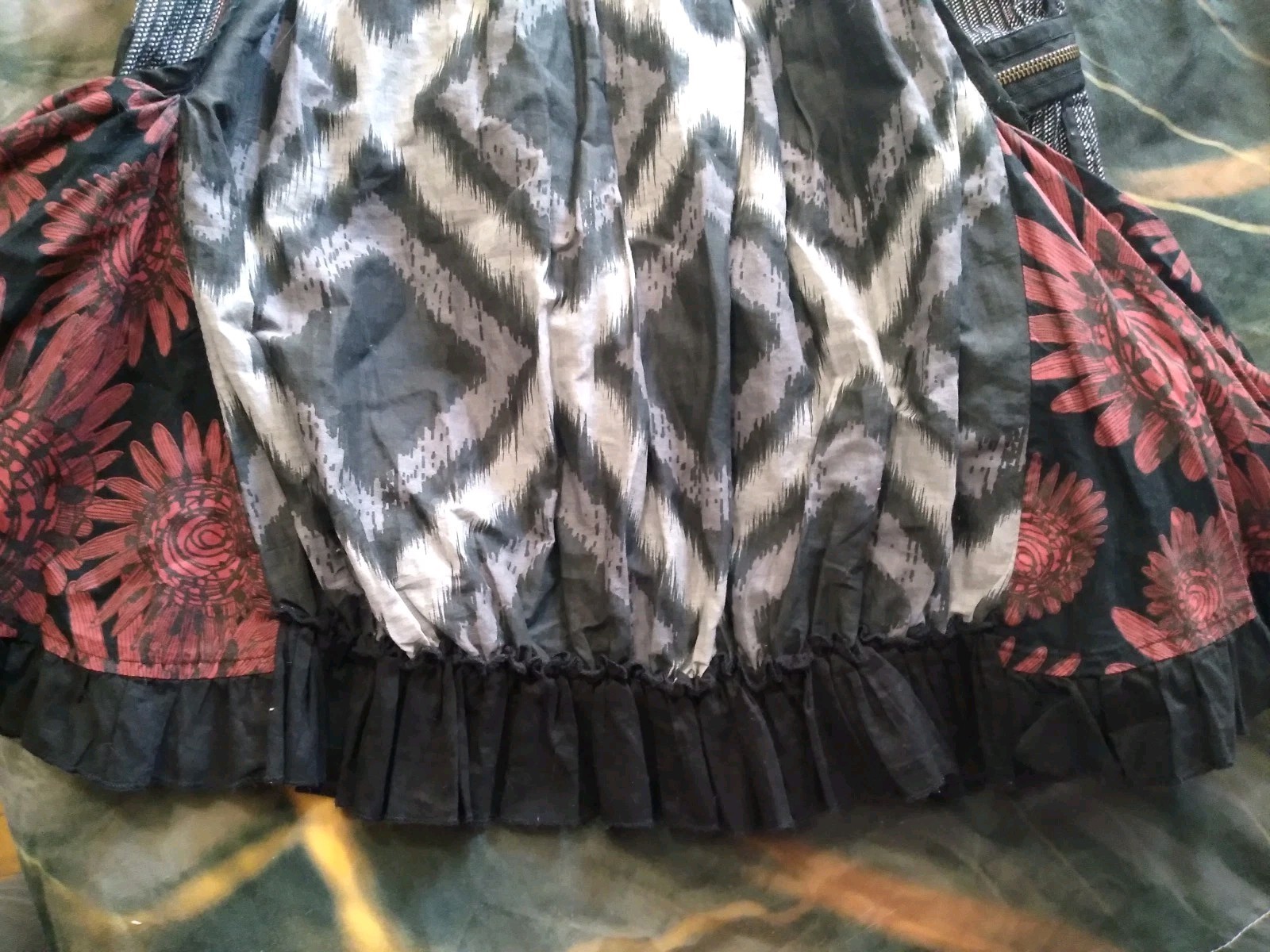 Vintage Desigual Dress Black Red Cotton Ruffle Hem Gothic Art Graffiti India