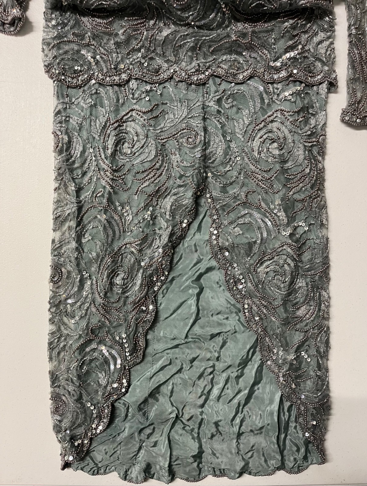 VTG Designer lace pearl beaded drop waist dress by Judith Ann Creations Size L