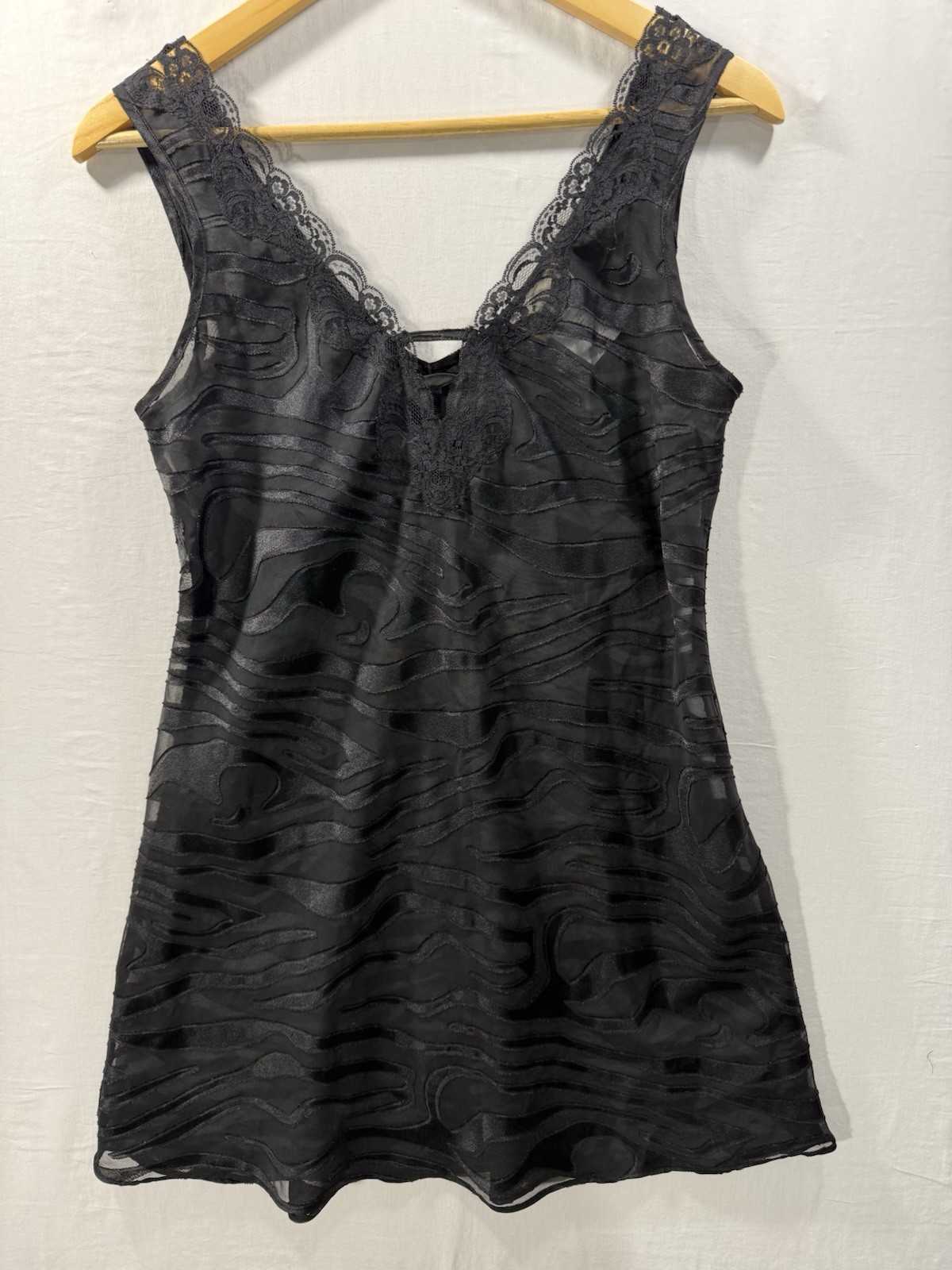 Vintage Expressions Black Sheer Lace Nightgown Slip Dress Women’s Sz Small