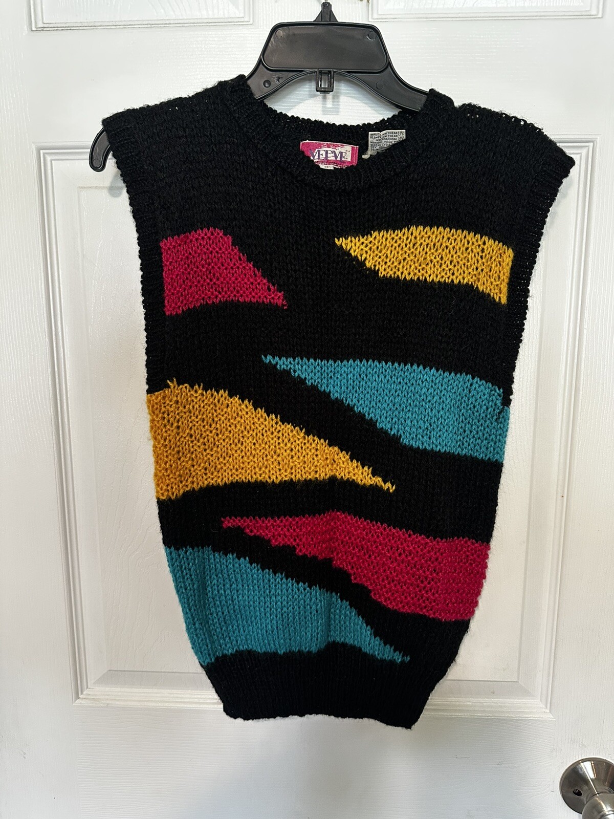1980s Verve Sweater Vest Small Black Neon Stripe Knit Preppy Retro Vintage