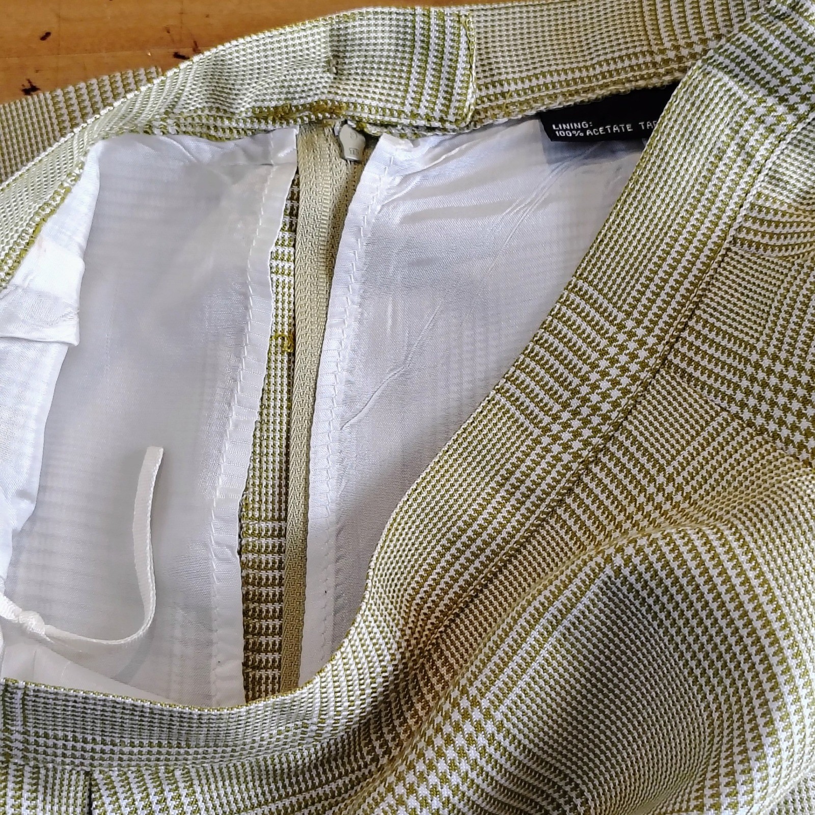 Stirling Cooper Vintage Glen Plaid Skirt Suit Set Tan Mustard Rayon Size 8