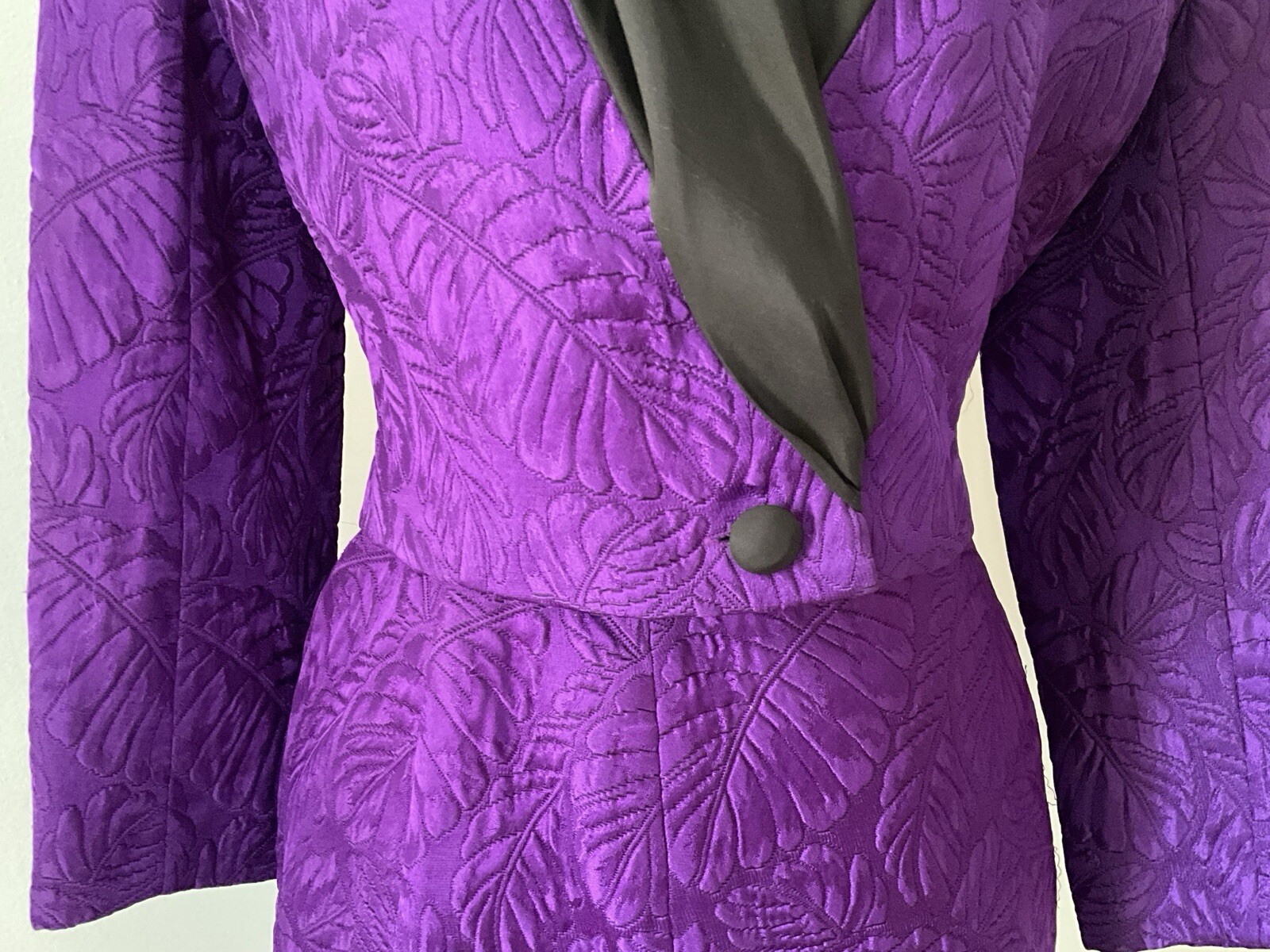 Vintage 1980’s Angelo Tarlazzi Purple Brocatelle Suit with Taffeta Shawl Collar