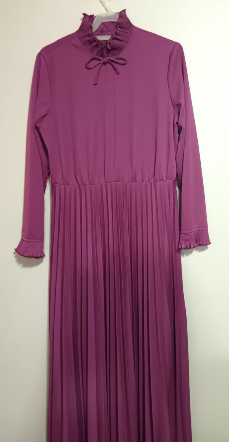 VTG 1970s Mauve Pleated Dress Knit Disco Purple Accordion Pleat Maxi Plus XL