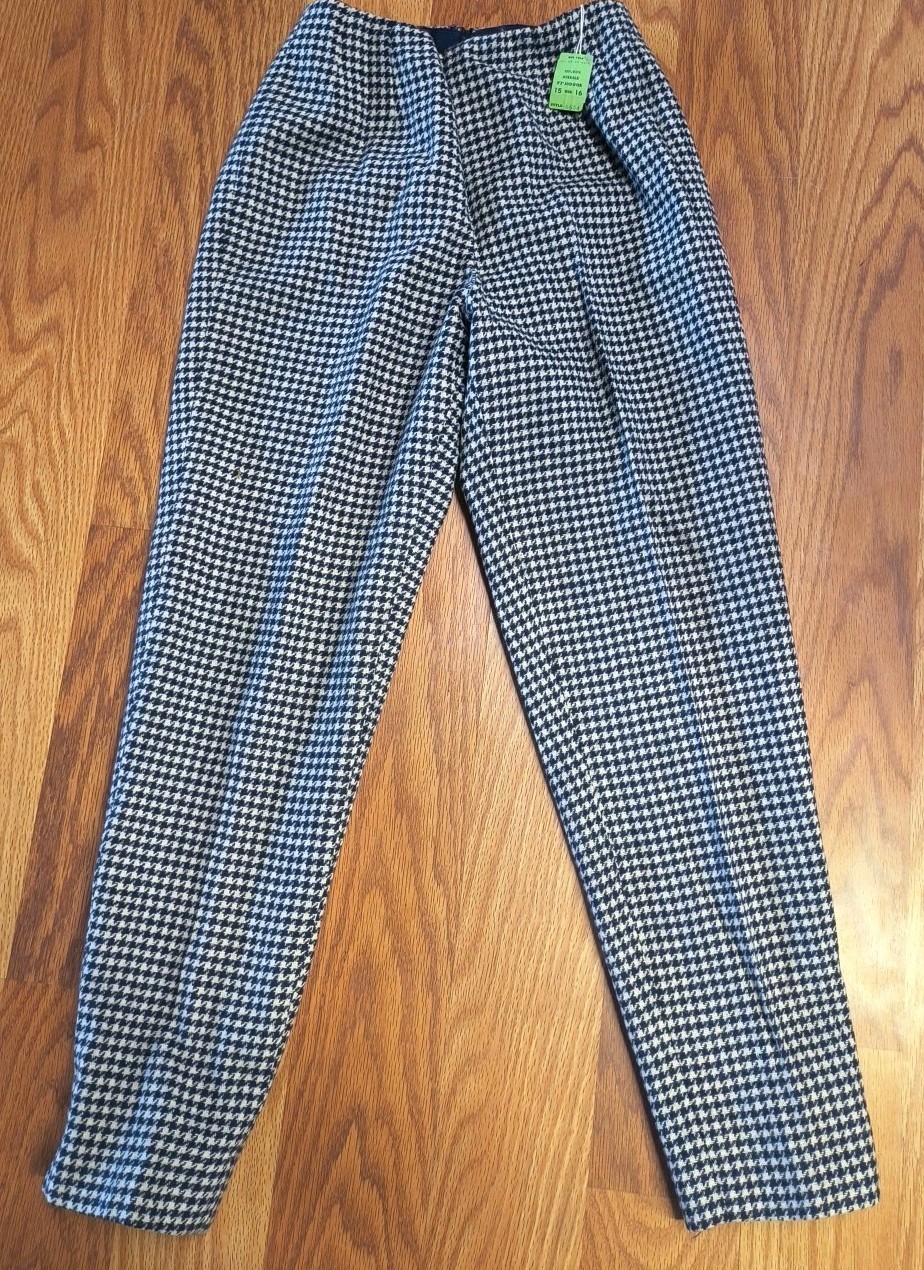 Vintage 1960s Garland Wool Slacks Pants NWT High Waist Houndstooth Navy Blue NOS