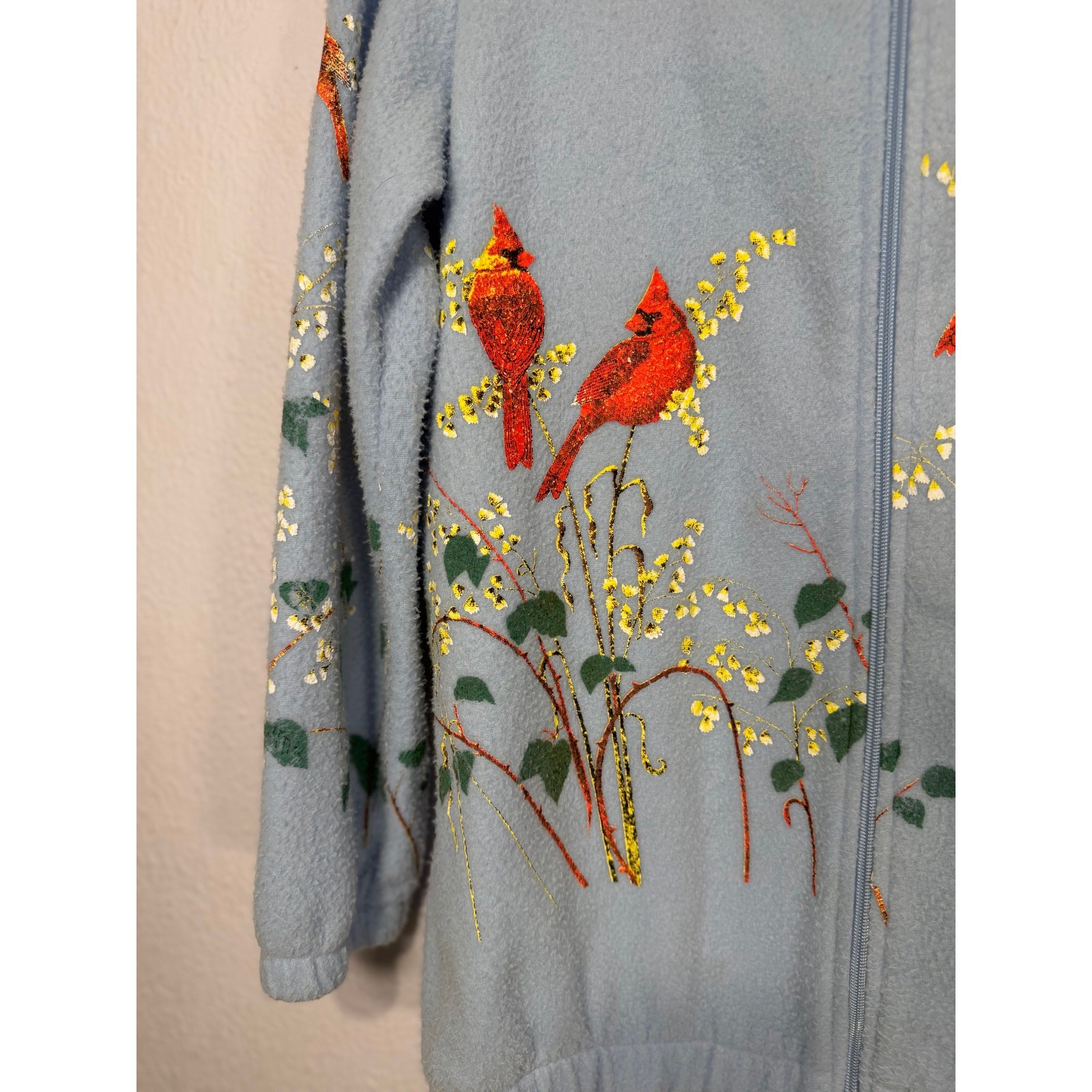 Vintage Tudor Court Fleece Womens Cardinal Bird Blue S Cottagecore Nature Granny