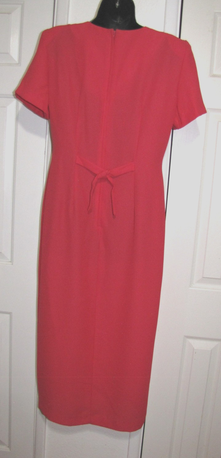 VTG 90s Dress Jaclyn Hart Rose-Pink Maxi Straight Short Sleeve Front-slit Wm. 10