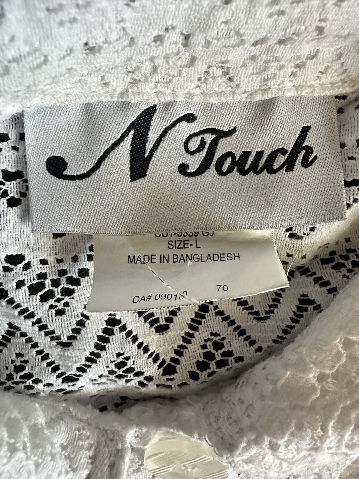Vintage N Touch White Lace Button-Front Blouse Sheer Boho Cottagecore Size L