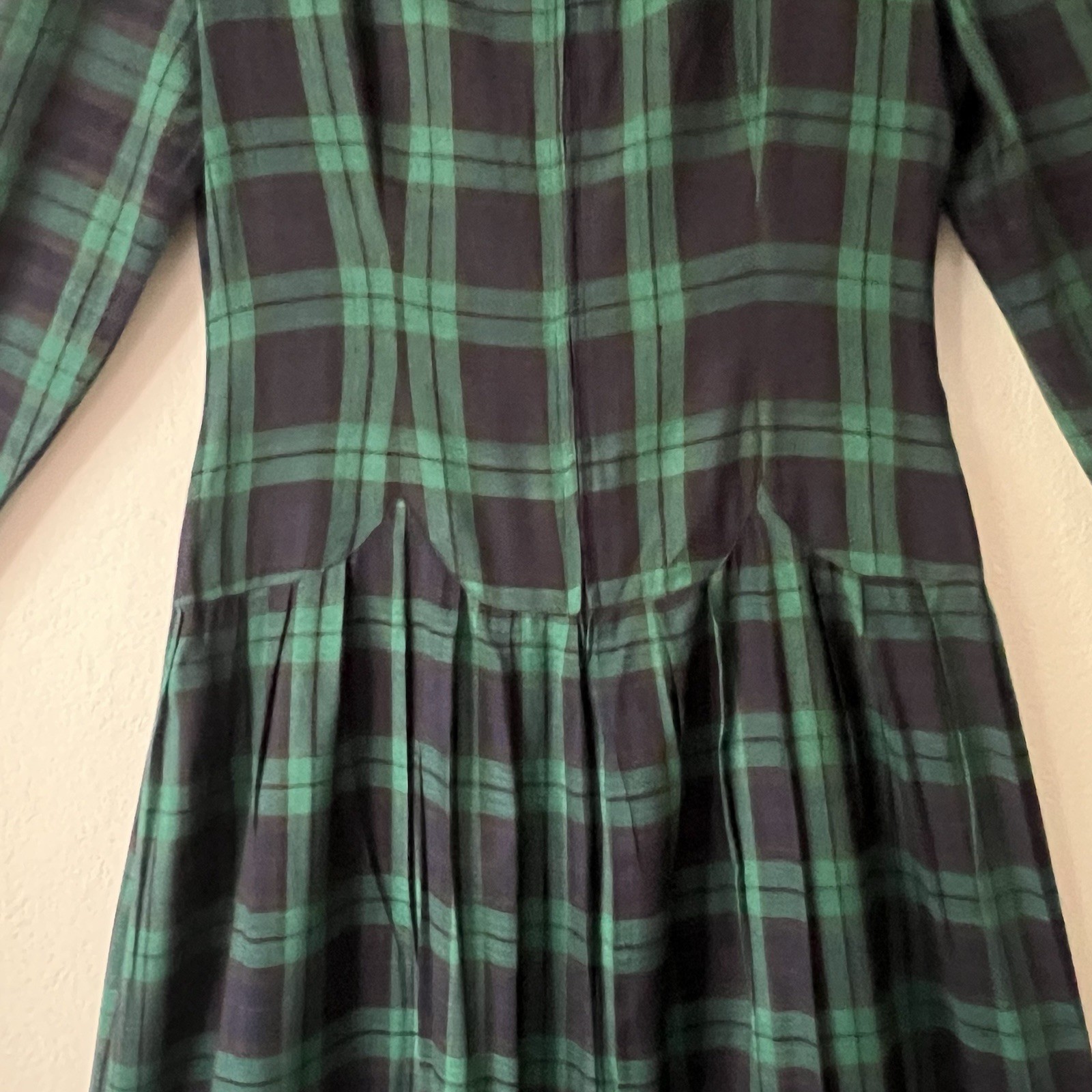 VTG LGS 90s Plaid Embroidered Drop Waist Maxi Dress 12 Tartan Plaid Shoulder Pad