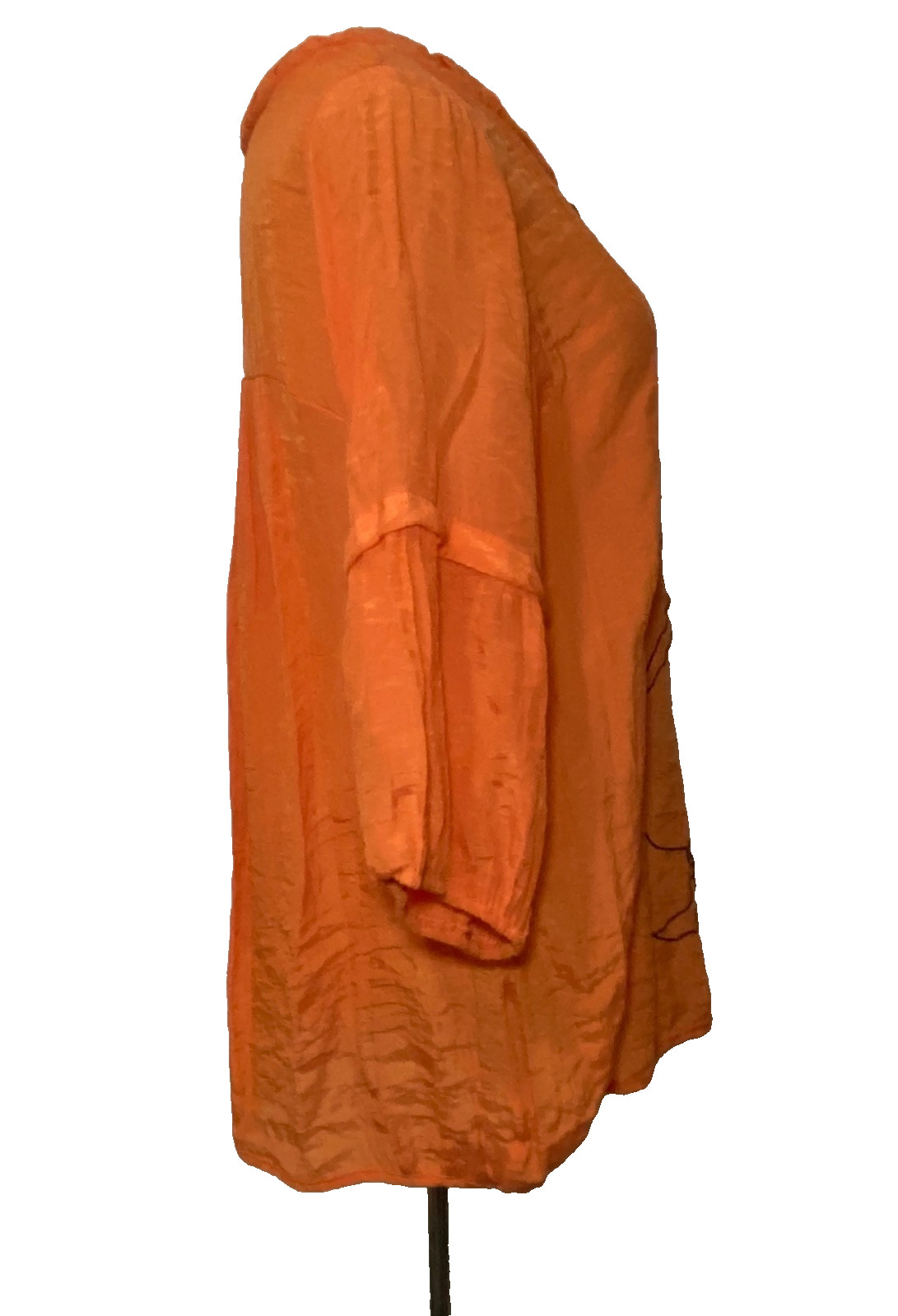Vtg Artsy Blouse Large Orange Top Whimsical Bird Crystals Gauzy Rayon Korean m