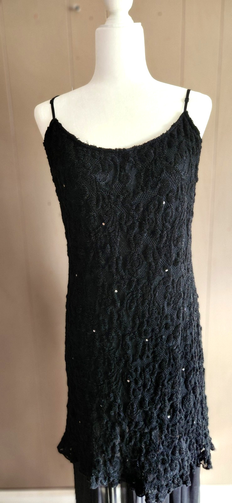 Vin: 80s Casadei Black Brocade Chiffon Rhinestone Evening Dress Beautiful Sz 18