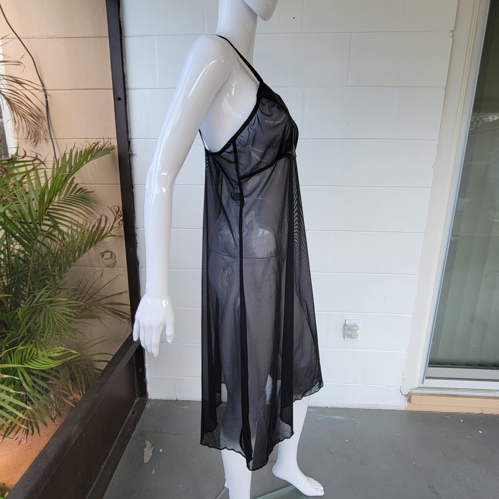 Vintage 90s Catherine Coatney Sheer Black Mesh Slip Dress Women Size M