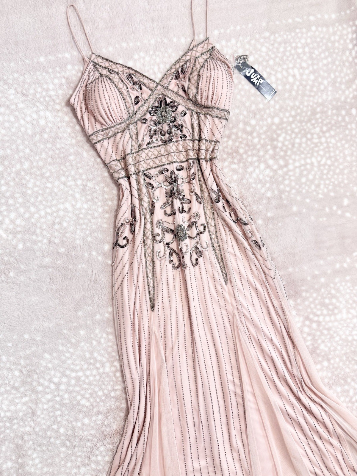 Vintage Pink Silver Fairy Beaded Sequin Ruffle Princess Formal Gown Dress 15/16