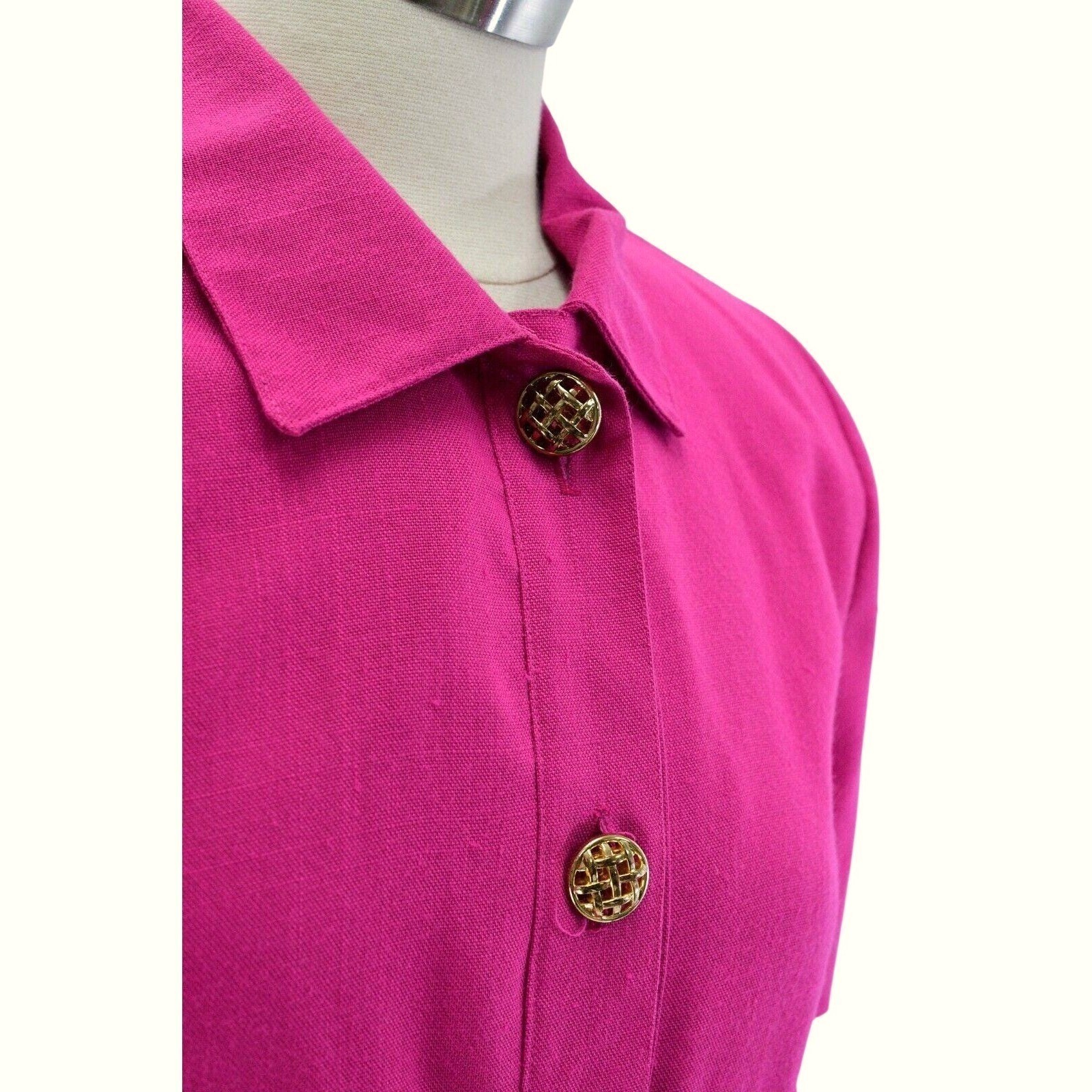 80s Vintage Hot Pink Short Sleeve Shirt Dress Peri Petites Size Small