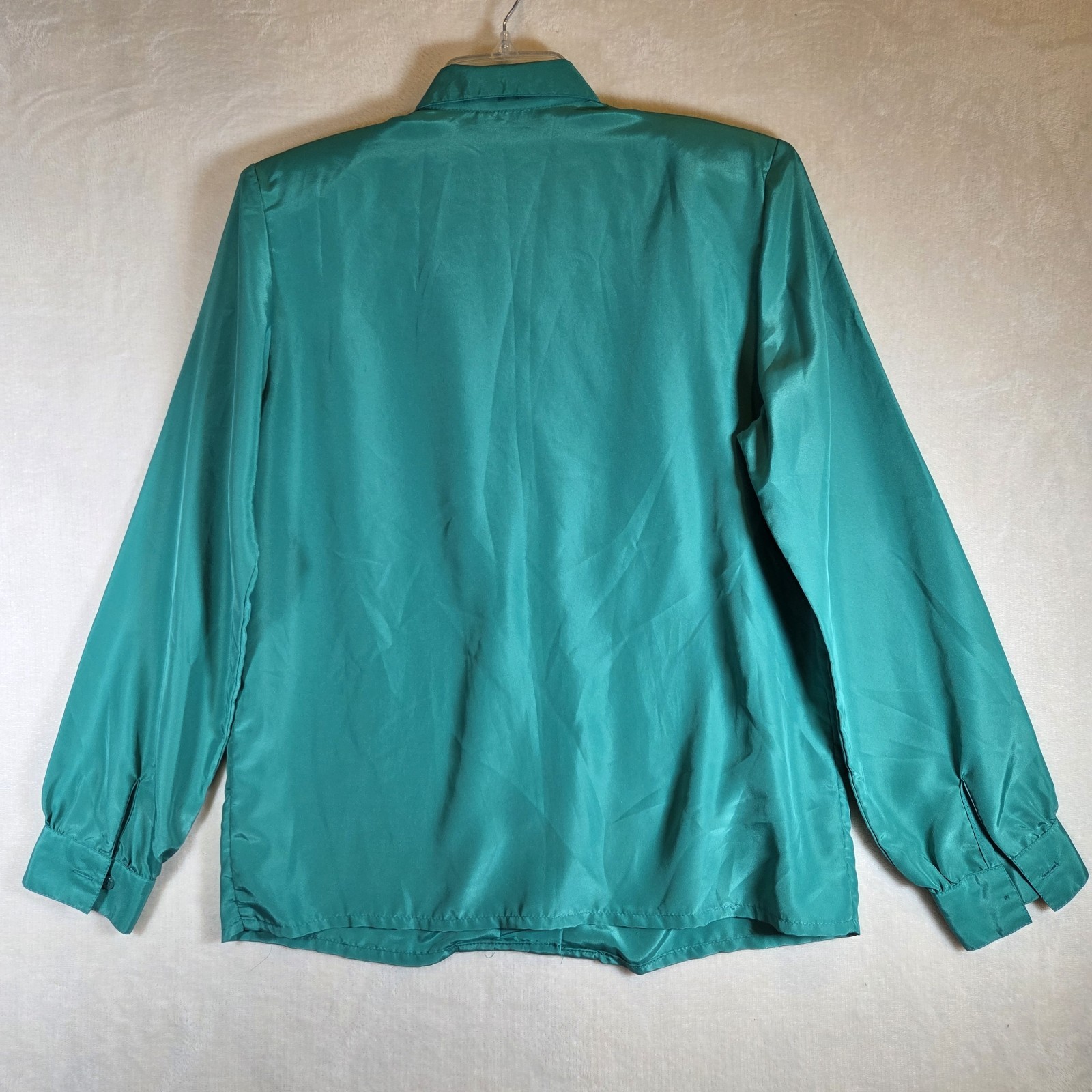 VTG Impressions of California Women Blouse Sz 12 Green Satin Long Sleeve 80 90s