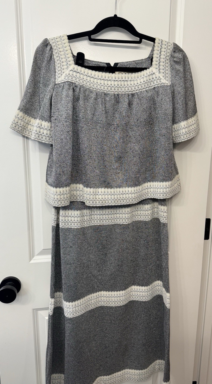 Rare Vintage 70s WENJILLI Crop Top and Maxi Skirt 70s Metallic Lurex Knit Set
