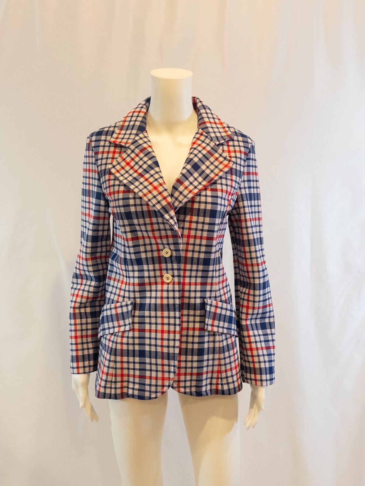 1970s Plaid Double Knit Women’s Skirt Suit by KNIT-INS size 9-10 Red,White,Blue