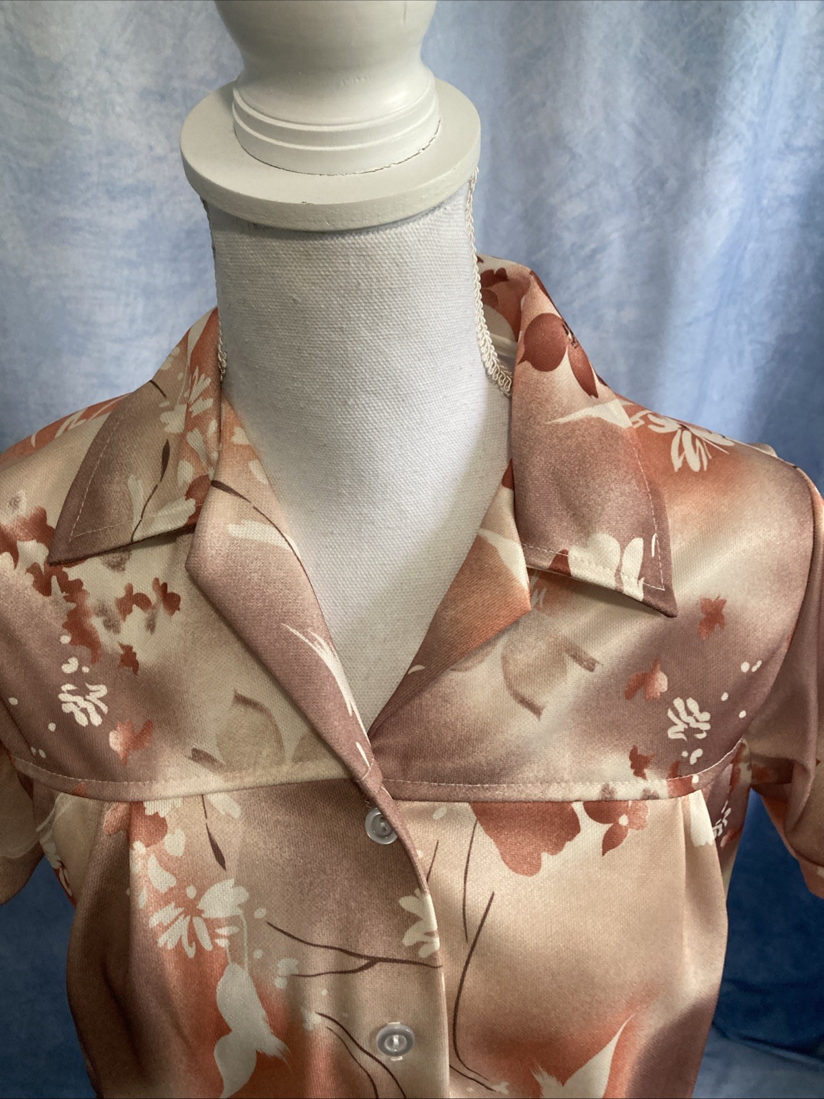 VTG 1970s Spoolworks Peach Floral Smock Tunic Shirt Utility Pockets S USA Retro