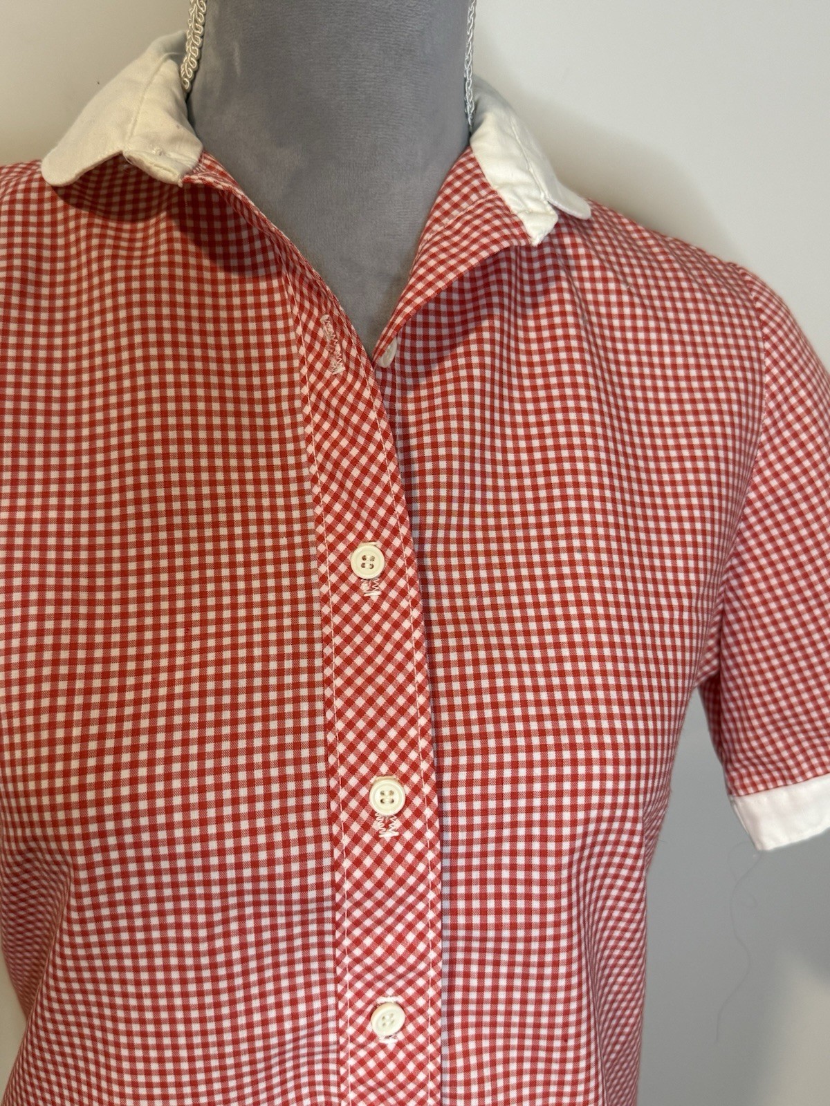 Vintage 70s 80s Shapely Brand Red & White Gingham Top Shirt Button up Women 10