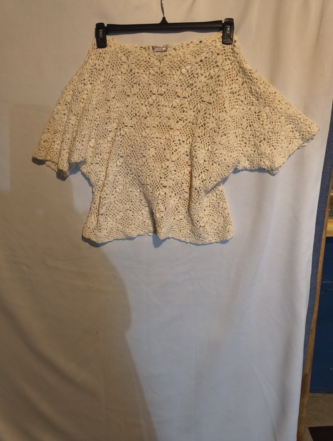 Kyouko Design Studio Vintage Crochet Sweater Women M Cream VTG Cottage core