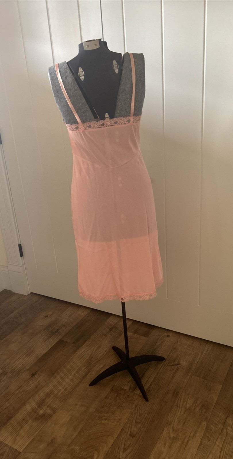 Vintage 1960’s New With Tags Kayser Crepeset Peach Nylon Tricot Slip Dress Sz 34