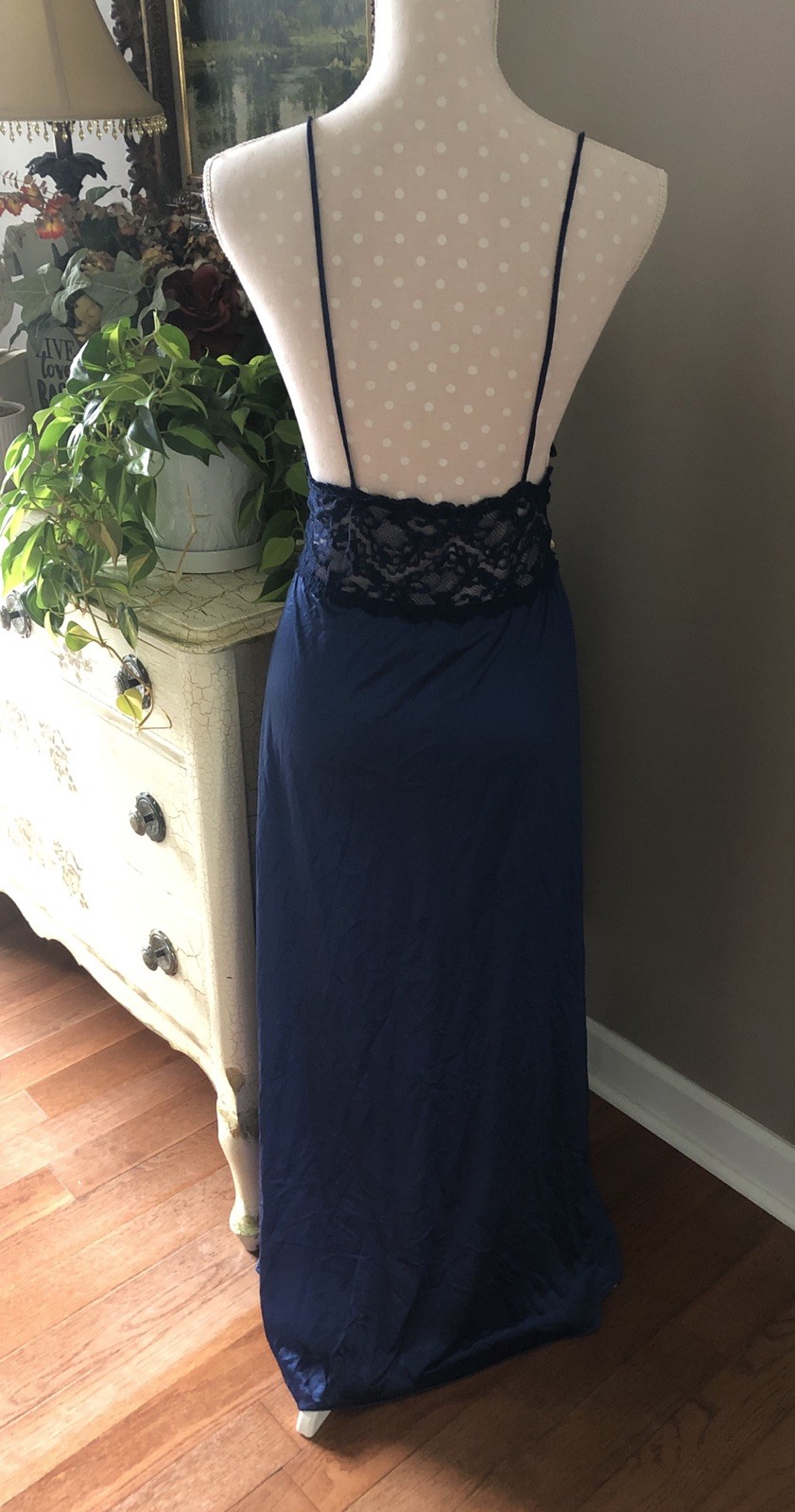 Vtg Maidenform Dreamwear Olga Like Peignoir Nightgown Robe Set Navy Blue Women L