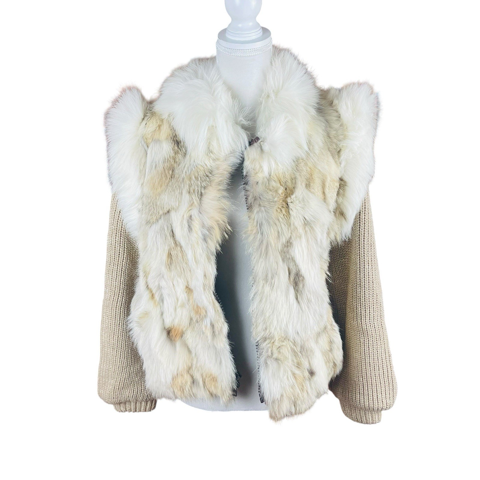 Vintage Chic Genuine Fox Fur Jacket Vest Knit Sleeves Women’s Size Small