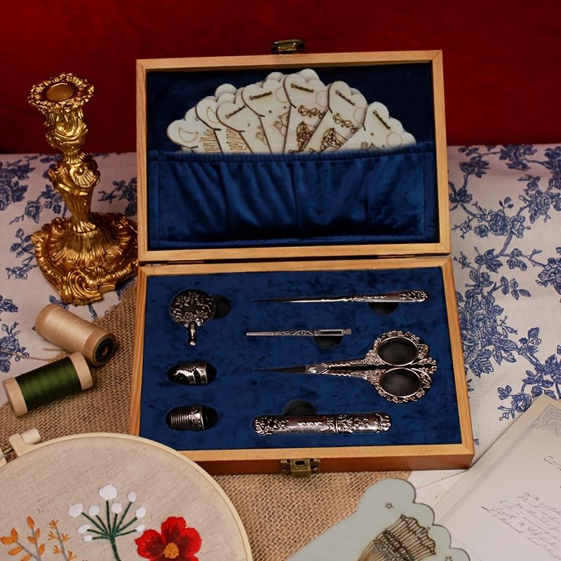Vintage Embroidery Scissors Kit – Victorian Needlework Set with Thimble, Thread