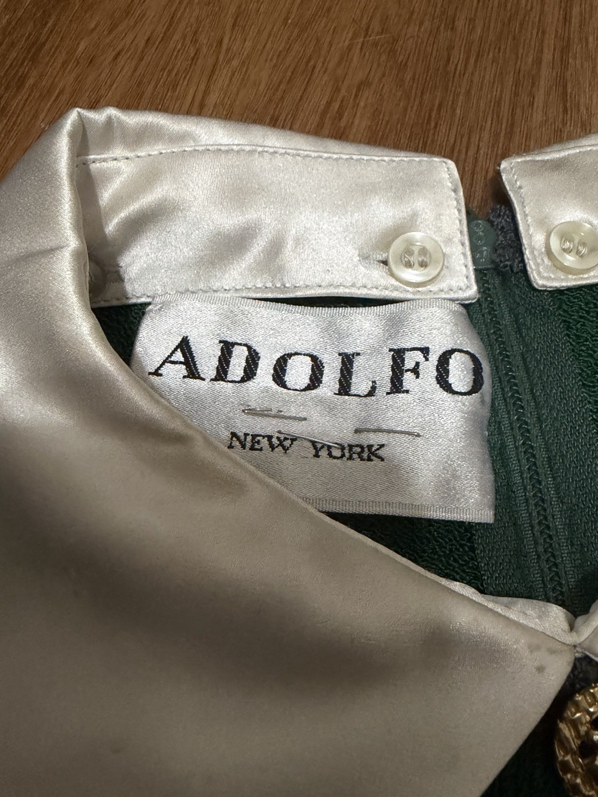 VTG Adolfo New York Green & Gray Wool Blend Knit Sweater Dress Sz XS GUC
