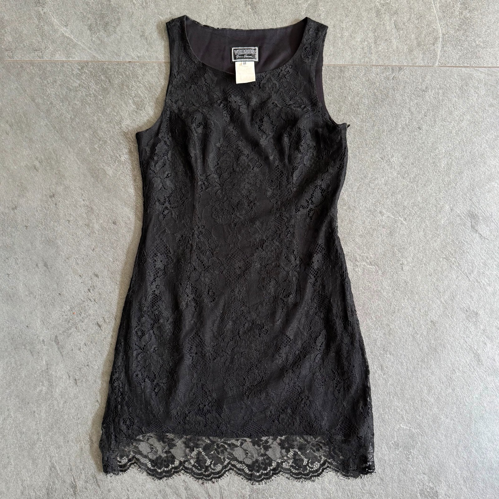 GIANNI VERSACE VERSUS black lace mini dress size 46 from S/S 1994