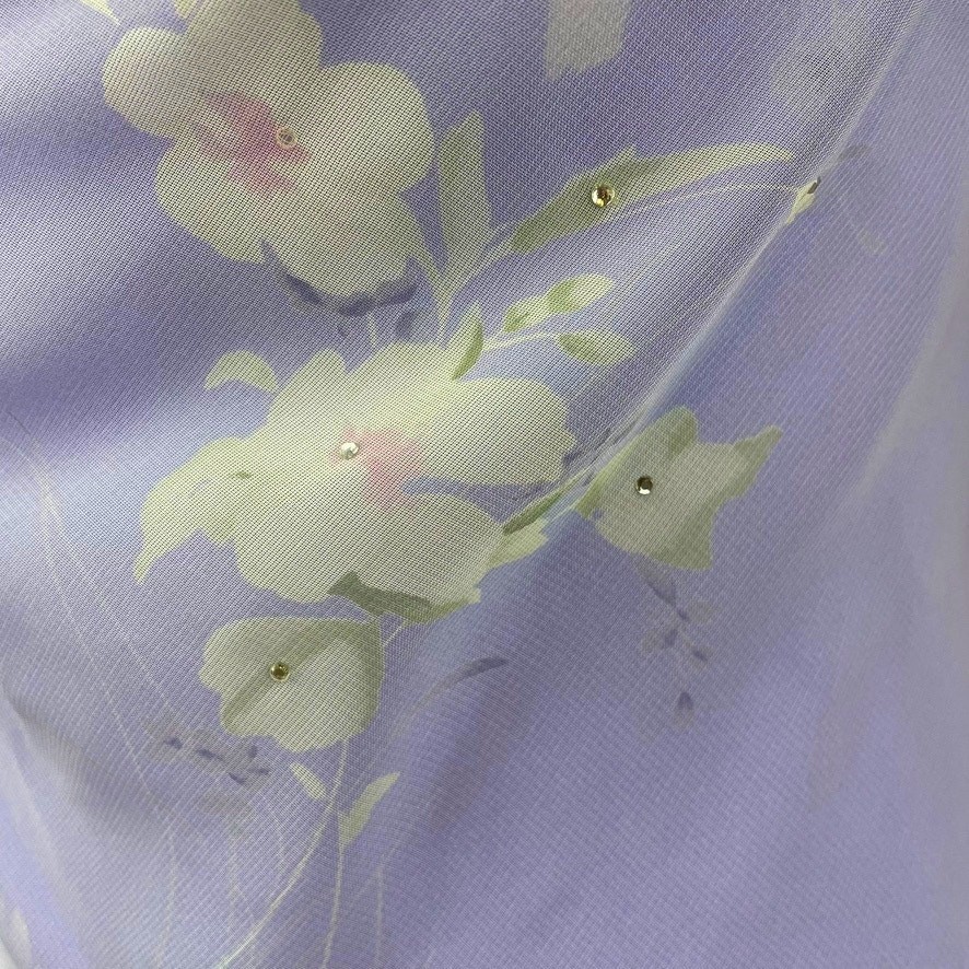 Vintage 90s CHELSEA NITES Purple Floral Chiffon Prom Dress (6) Rhinestone Fairy