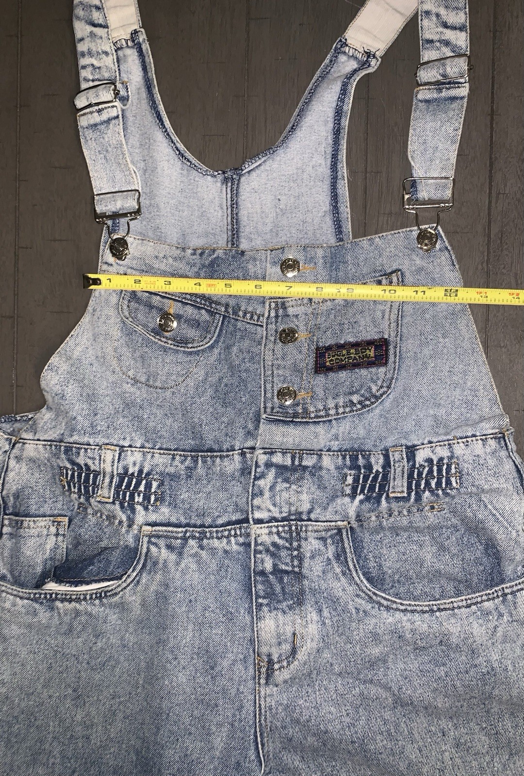 A2 90s WOMENS MEDIUM ACID WASH BUGLE BOY COMPANY BIB OVERALLS FLY GIRL 34 X27”