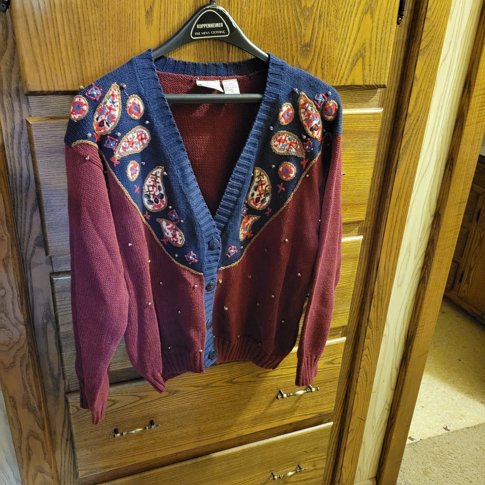 VINTAGE HUNTINGTON RIDGE Sweater- College Retro Paisley Pearl Style Size M Mint