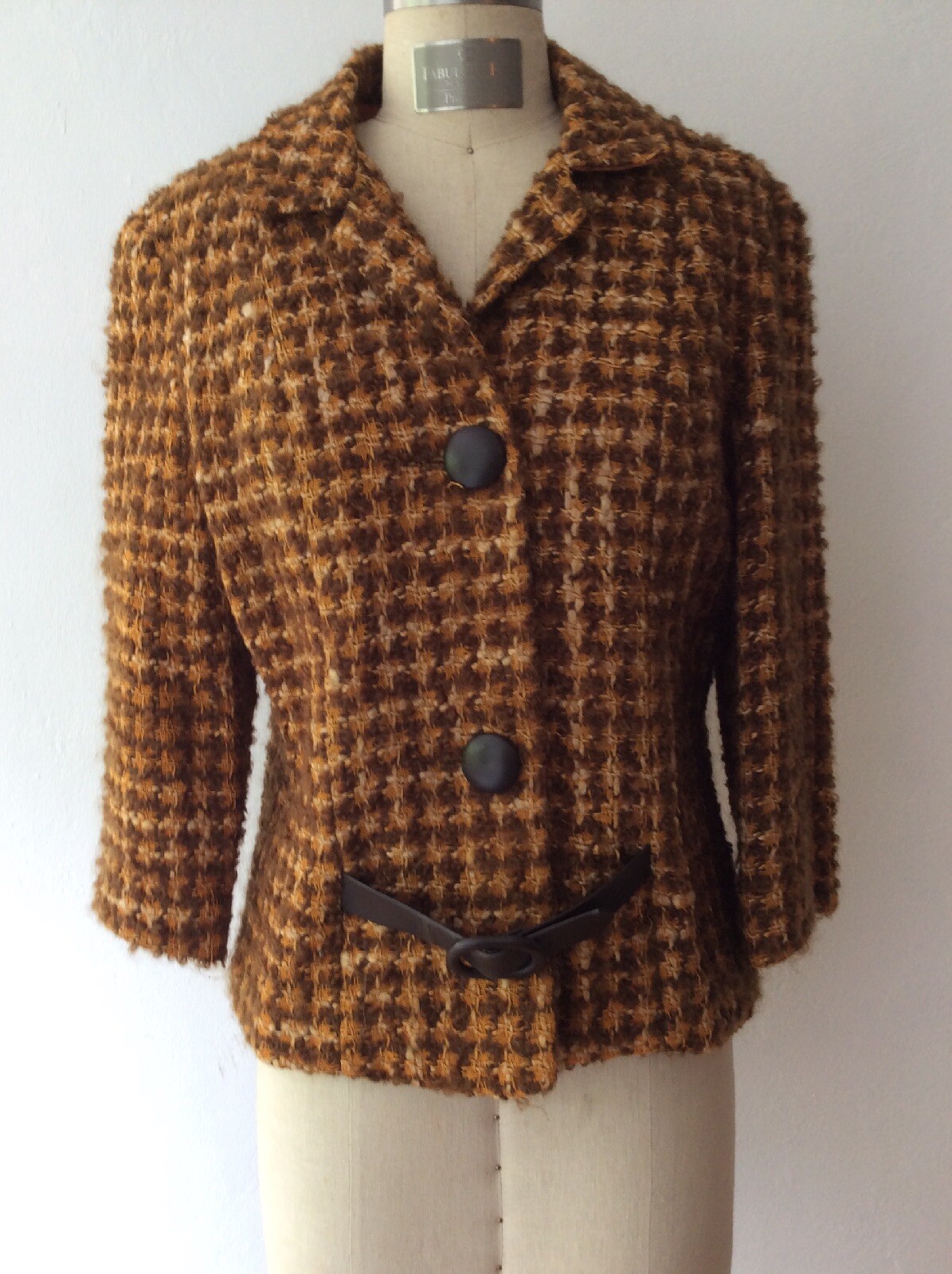Vintage wool short Jacket 1960 era size M Phyllis boucle brown