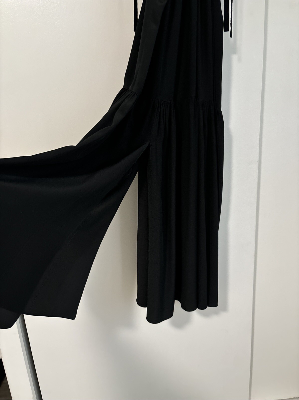 VINTAGE MAGGIE LONDON BLACK SILK DRAPED DRESS WITH SLITS