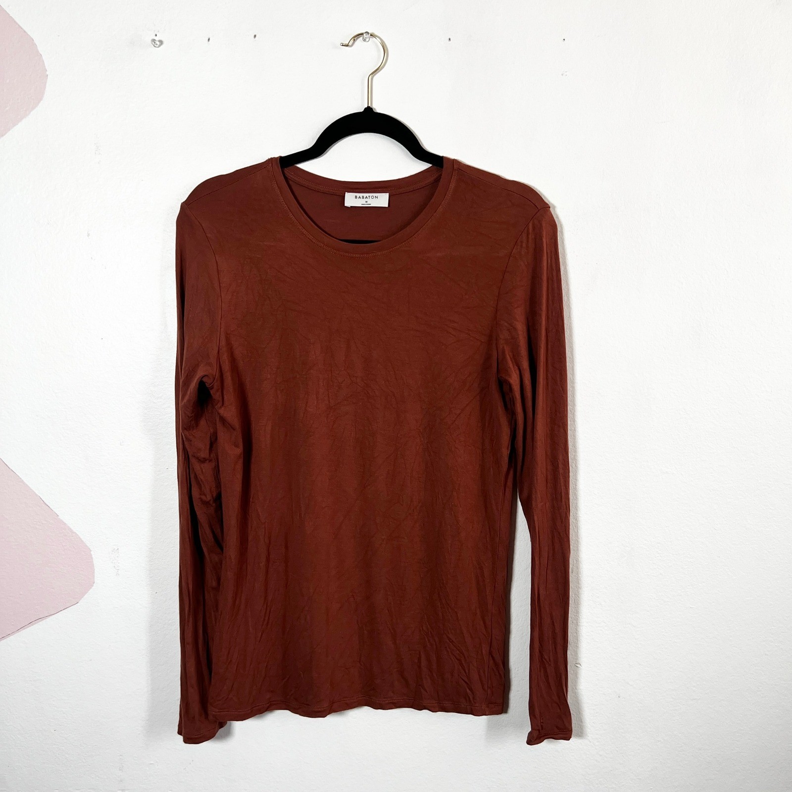 Aritzia Babaton Long Sleeve Top Brown Medium Fitted Soft Casual Retro
