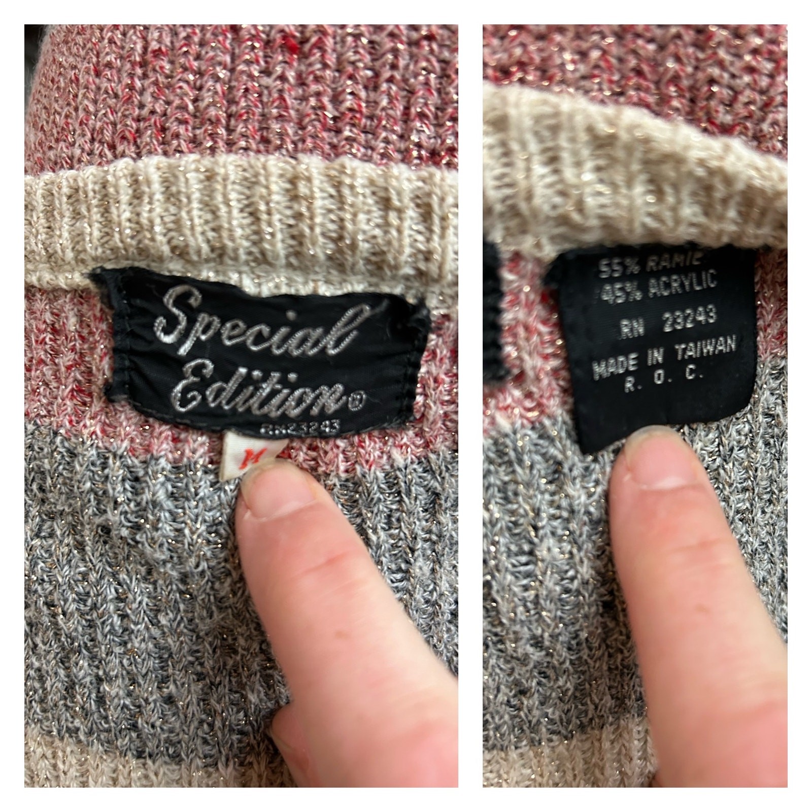 1980s Metallic Stripe Acrylic Knit Mini Sweater Dress / Women’s Medium ^